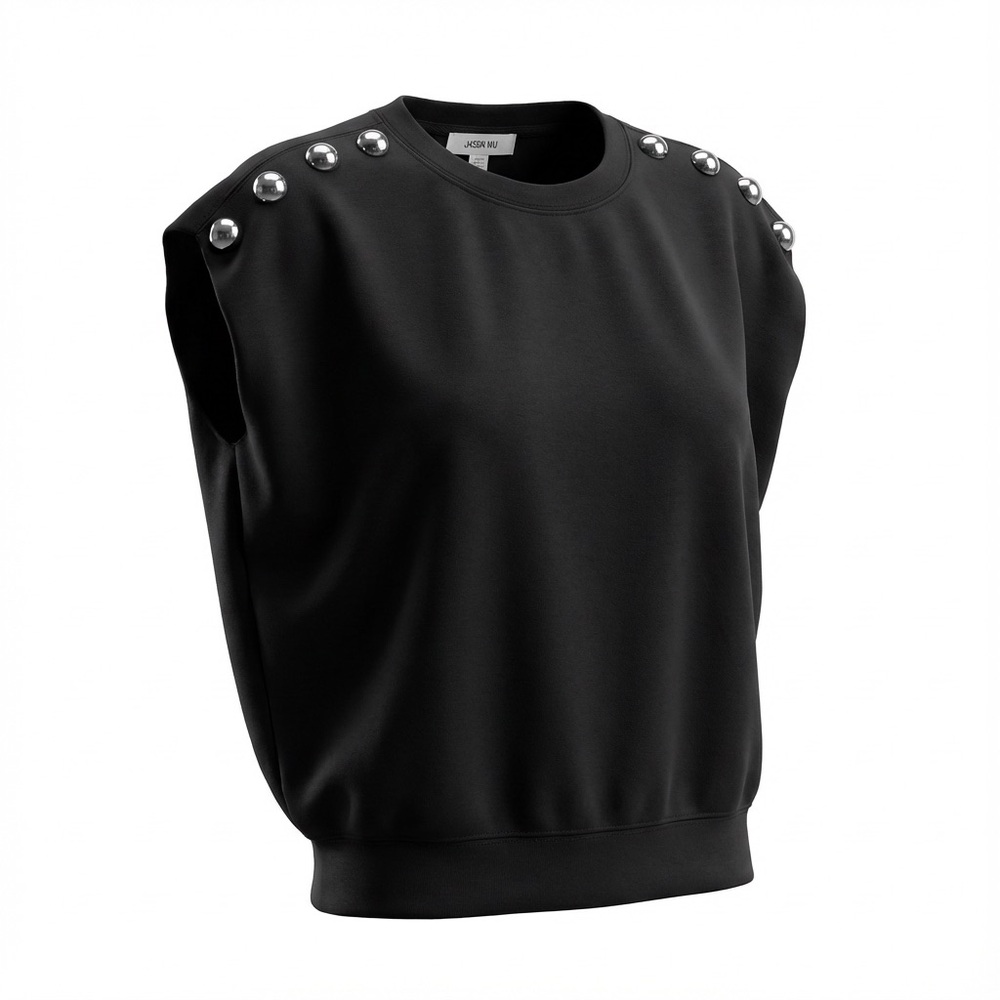 Jason Wu Women’s Luxe Sleek Contemporary Black Sleeveless Silver Stud Top XS NWT
